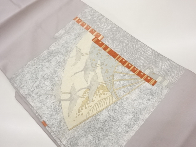 JAPANESE KIMONO / FLUTE / FAN / ROUGH WAVE PATTERN WOVEN A ROLLED FOIL